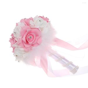 Decoratieve bloemen Paarse bloemendecor Roses Pearl bruidsmeisje Wedding Bouquet Bridal Artificial Silk Winter Small Faux