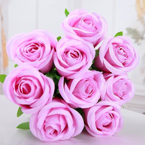 Dekorative Blumen Lila Lavendel Jahresgeschenk Real Touch Rose Decor Kunstseide Latex Hochzeitsstrauß Party Geburtstag