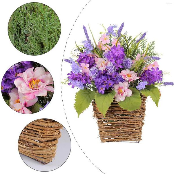 Fleurs décoratives violet Simulation fleur panier fête des mères verdure en Pot couronne lavande suspendus plante porte décoration de la maison