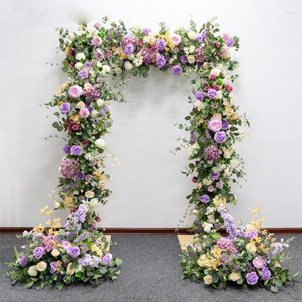 Fleurs décoratives Arrangement Floral de mariage violet rangée de fleurs artificielles bricolage décor d'arc coin fête toile de fond scène fenêtre affichage