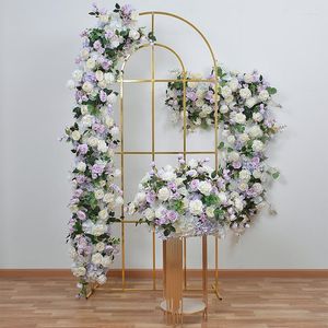 Fleurs décoratives violet blanc arc toile de fond décor accrocher rangée de fleurs centres de table de mariage boule florale événement fête banquet accessoires fenêtre