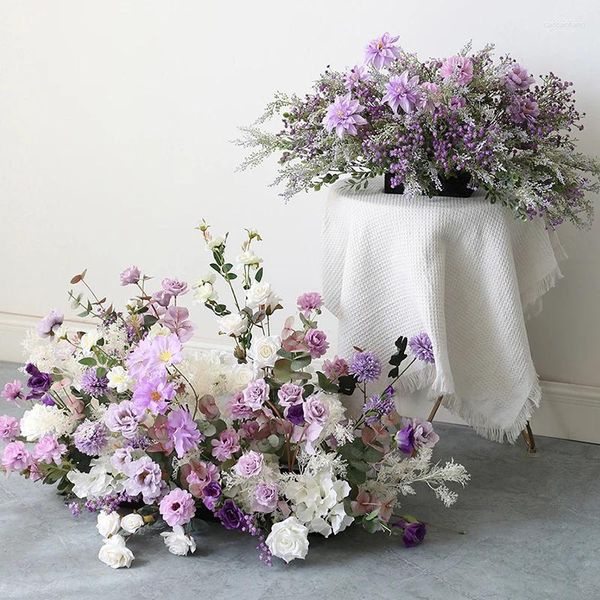 Fleurs décoratives Purple blanc rose hydrangea plancher fleur de fleur de mariage décoration décoration arrangement arrangement de banquet de la fête des accessoires