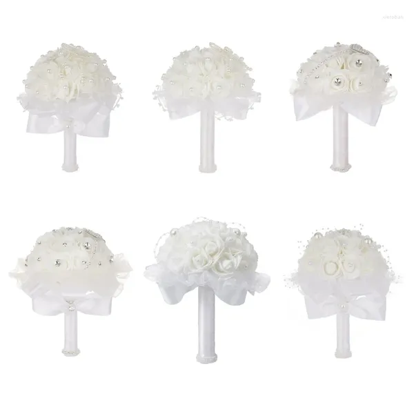 Fleurs décoratives Q1JB Bouquets de fleurs artificielles Ribbon Risestones Cérémonie de mariage Décorations de fête