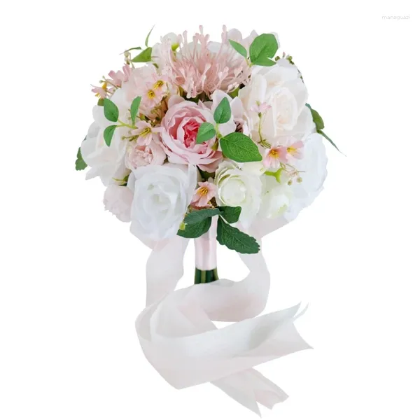 Fleurs décoratives Q1JB, magnifique bouquet de fleurs artificielles à main, délicate pour fête de mariage de la mariée