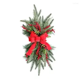 Decoratieve bloemen Q6pe kerstkrans ornament voor trap voordeurdecoratie met Pinecones Bowknot