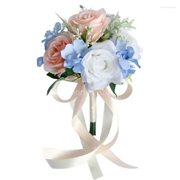 Flores decorativas Q6PE Boda Artificial Blue Pink Flowet Suministries para accesorio de compromiso