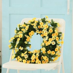 Couronne de fleurs décoratives de qualité, marguerite jaune, printemps et été, pour l'extérieur ou la maison, décoration de pâques
