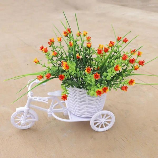 Flores decorativas Jarrón de bicicleta de ratán con seda colorida mini flores de flores de rosa flores artificiales para la decoración de bodas en el hogar simulación