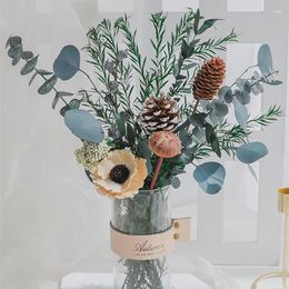 Decoratieve bloemen Real Natural Drooged Flower Eternal Eucalyptus Bouquet Wedding Home Decoratie Hoge kwaliteit Big Luxury Arrangement