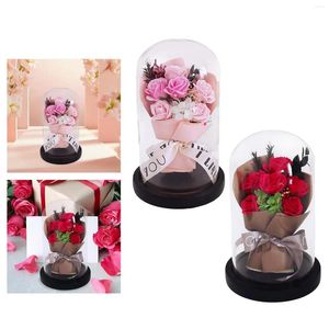 Fleurs décoratives Real Rose en verre Dôme Valentin Journée Gift Decoration Fleur artificielle pour le mariage d'anniversaire femme