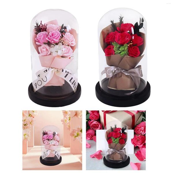 Fleurs décoratives Real Rose in Glass Dome Decoration Saint Valentin pour la fête d'anniversaire de mariage