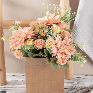 Decoratieve bloemen Real Touch 1 Bouquet Fashion Faux Silk Dahlia Flower Bridal Langdurige nep realistisch voor bruiloft