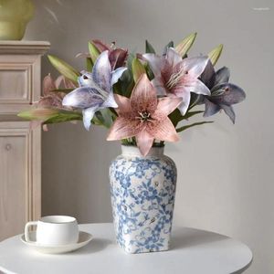 Decoratieve bloemen Real Touch Artificial Lelies Silk Lifelike Bouquet Bridal Diy Fake Flower Home Decoratie