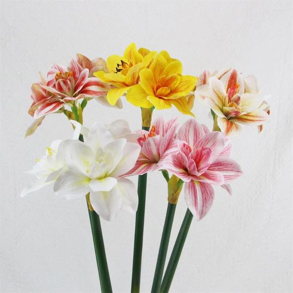 Fleurs décoratives Real Touch Artificielle Amaryllis Fleur Fleurs Artificielles Maison Table Décoration De Mariage PU Faux Décor Mariage Flores