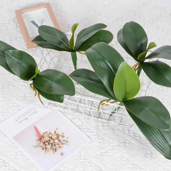 Flores decorativas Real Touch Artificial Green Butterfly Orchid Leaf Flor de plástico Home Wedding Party Decoration