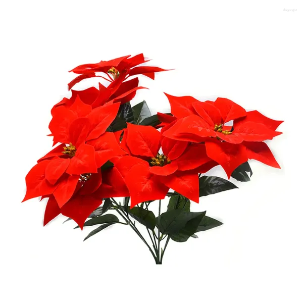 Fleurs décoratives Real Touch flanelle artificielle noël Poinsettia buissons Bouquets ornements d'arbre de noël pour les décorations de la maison