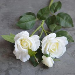 Flores decorativas Real Touch marfil blanco rosa Artificial crema falsa hecha a mano decoración del hogar regalo DIY ramo de boda