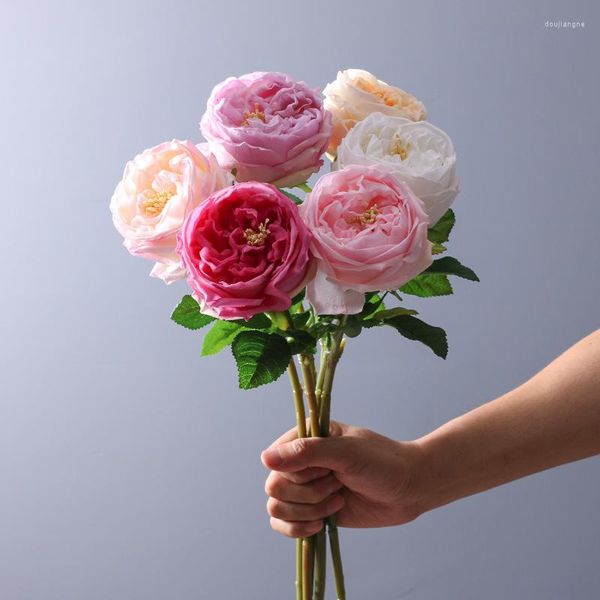 Fleurs décoratives Real Touch Pivoine Bouquet de fleurs artificielles Branche unique Austin Rose hydratante Ornement de table pour mariage DIY