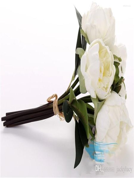 Fleurs décoratives Real Touch PU Pivoine Bourgeons Bouquet De Mariage Mariée Tenant Fleur Main De Mariée Tenir La Maison Ornement Blanc Rouge Couleur