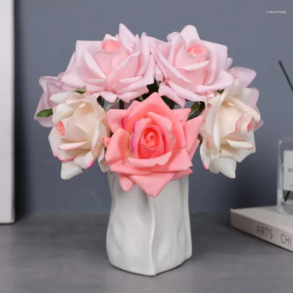 Fleurs décoratives Real Touch Simulation Fleur Artificiel Latex Snow Mountain Rose Rose Bouquet de mariage Bouquets Bouquets Home Desktop