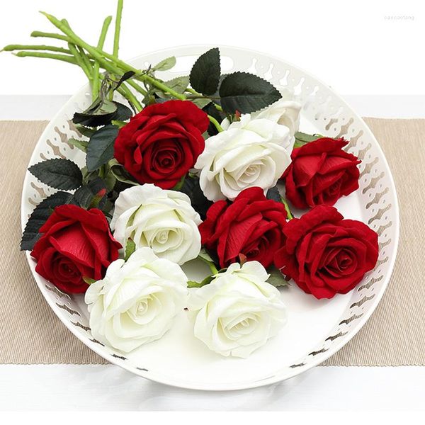 Flores decorativas Real Touch White Red Rose Decor Artificial Silk Floral Wedding Bouquet Home Party Design Holding Gift