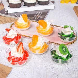 Fleurs décoratives réalistes 6 pièces faux Cupcake modèle alimentaire fruits glace bol Transparent accessoires de mariage fête décor à la maison doux PU Cupcakes