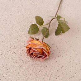 Flores decorativas Flor artificial Realista Vibrante Vibrante Faux Burnt Edge Roses para Boda de decoración del hogar