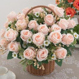 Fleurs décoratives Bouquet de fleurs de simulation rose artificielle réaliste pour le mariage de décoration intérieure sans entretien