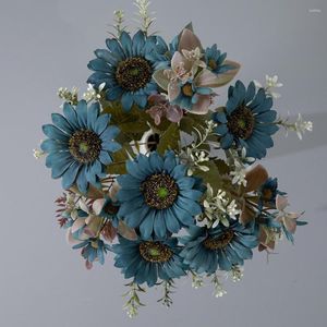 Flores decorativas, ramo de girasoles artificiales realistas, centro de mesa falso, cuidado fácil, decorar, rama grande de imitación de flores