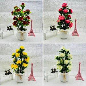 Fleurs décoratives Fake Flower Flower Artificiel Bonsai Plante en pot pour Office Decor Home Simulated Green avec desktop en plastique