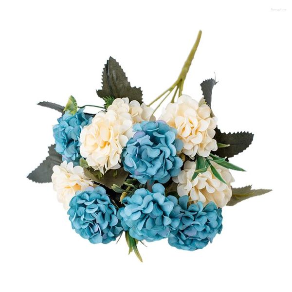 Fleurs décoratives réalistes décor à la maison feuille verte fête El hortensia artificiel pour mariage 10 têtes faux arrangement pièce maîtresse de table