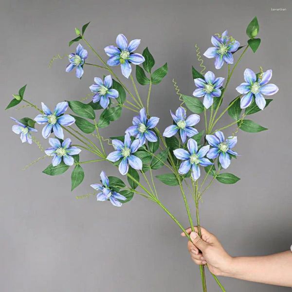 Flores decorativas, plástico realista, Clematis de 5 cabezas, flor falsa, simulación de fácil cuidado para decoración del hogar de boda