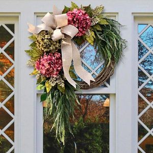 Couronne de fleurs décoratives réalistes, hortensia d'été suspendue pour porte d'entrée, fleur artificielle ronde, accessoires pour la maison