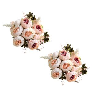 Fleurs décoratives réaliste Vintage Faux pivoine fleur de soie mariage décor à la maison 2 Pack (rose clair) bébé S souffle artificiel
