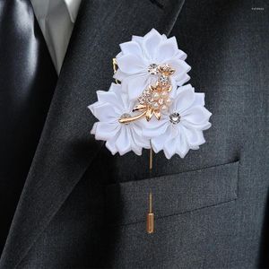 Flores decorativas recomendar boda Boutonniere blanco puro satén novio cristal ojal ramilletes y Boutonniere Prom XH1804