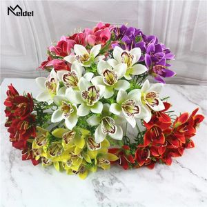 Decoratieve bloemen Rode kunstmatige mini -orchidee zijden boeket orhcid flores voor trouwhuis vaas bedd diy decor nep wit