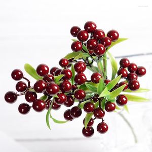 Fleurs Décoratives Baies Rouges Décoration De Noël Simulation Plante Fortune Fruit Sauvage 8 Fourchette Berry