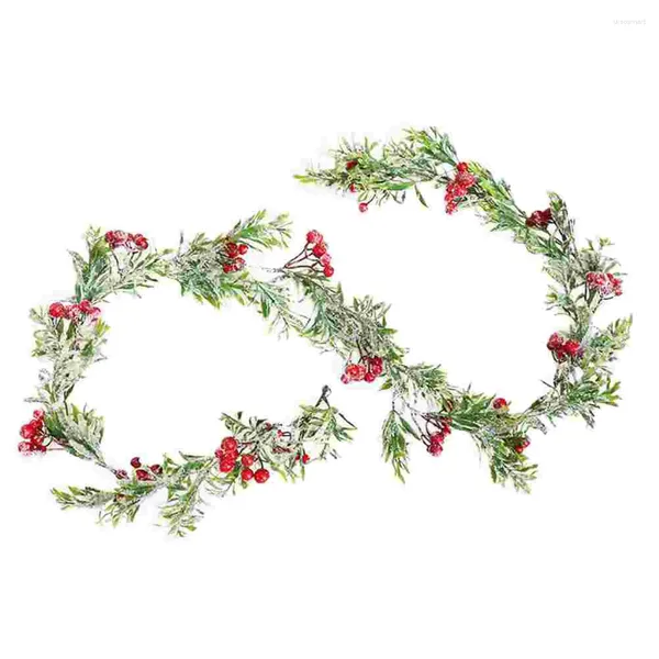 Guirlande de fleurs décoratives de noël à baies rouges, branche artificielle de canne en rotin, ornement de feuilles (180cm)