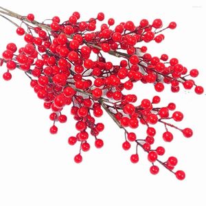 Fleurs décoratives à tige de baies rouges, longues baies pour arbre de noël, pics de noël artificiels, ornements artisanaux, décor de vacances