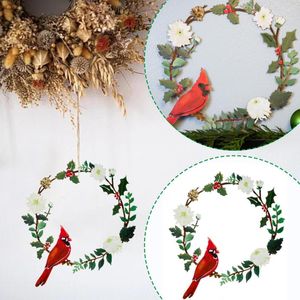 Decoratieve bloemen Rode vogel IJzeren krans ornament metalen rustieke muur voordeur decor indoor buitbal kraal ketting roll