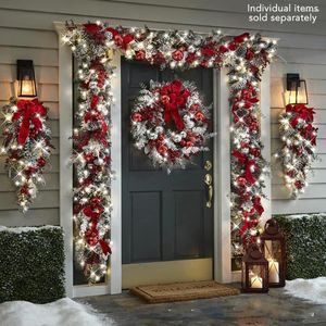 Decoratieve bloemen Rode kerstkrans Deuren Bloem slingeren Rattan voor voordeur Hanging Jaar Supplie Xmas Ornament Guirnalda Navidad