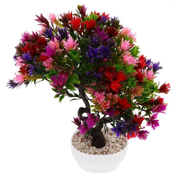 Flores decorativas, decoración roja para el hogar, plantas de escritorio, bonsái verde de plástico, centro de mesa en maceta, árbol falso para jardín