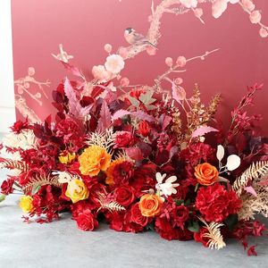 Decoratieve bloemen rode serie Chinese bruiloft kunstbloem rij decor boog huwelijk welkom teken bloemen partij weg lood vloer
