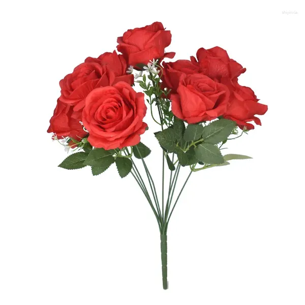 Fleurs décoratives Roses rouges Roses Bouquet Vase pour la décoration intérieure Couronnes de mariage du jardin fausse plante en gros décoration intérieure