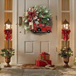 Decoratieve Bloemen Rode Vrachtwagen Kerstkrans Voor Voordeur Boerderij Decors Thuis Welkom Retro Plaid Bow-Knot Bomen