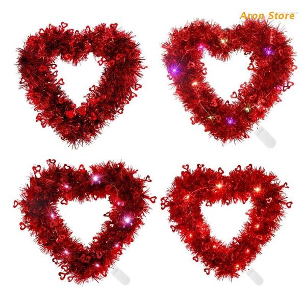 Fleurs décoratives couronnes rouges de Saint Valentin porte en forme de coeur avec des décorations de fenêtre de mur de vacances en aluminium faciles à accrocher