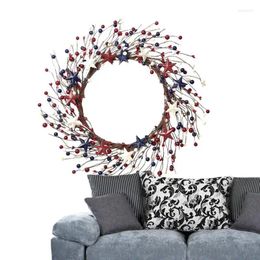 Fleurs décoratives Blanc rouge et bleu couronnes artificielles de printemps pour la porte d'entrée Ornement suspendu accessoires de décoration ménagers