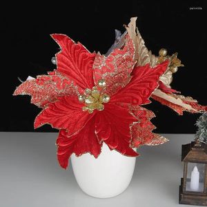Fleurs décoratives Blanc rouge paillette artificielle de Noël arbre décoration arbre à la maison Fausse fleur de Noël décor