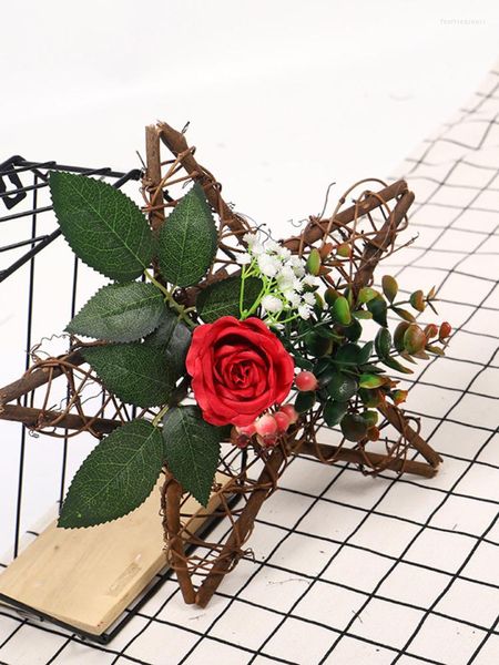 Fleurs décoratives Raffinement Artificielle Pentagramme Rose Fleur Guirlande Décorations Festival Fête Maison Porte Mur En Bois Guirlande Pendentifs