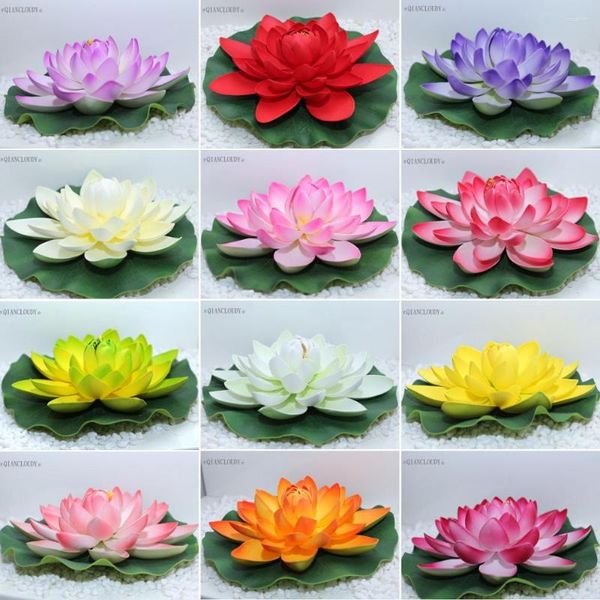 Fleurs décoratives au détail 1 pièces artificielles fausse feuille de Lotus étang fleur nénuphar plantes d'eau décoration de Mariage Mariage Flores 28 CM C44